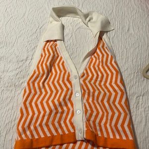 Orange and white striped sweater halter with collar